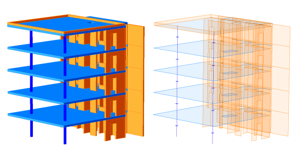 Geometrie der Bauwerkselemente und das umgewandelte Berechnungsmodell